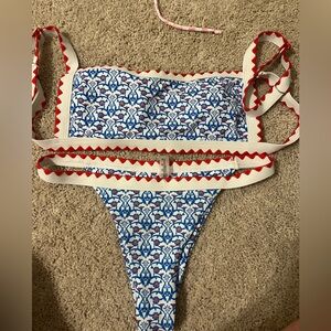 Red and blue bikini